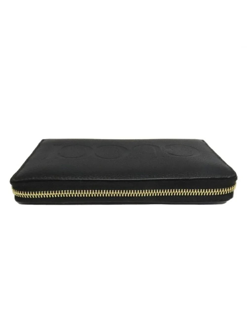 Gucci Logo Zip Around Wallet Black Gold Leather